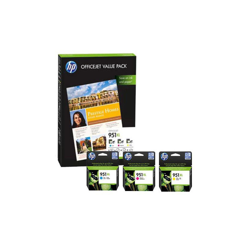 HP Officejet Value Pack 951 XL C/M/Y + Papier