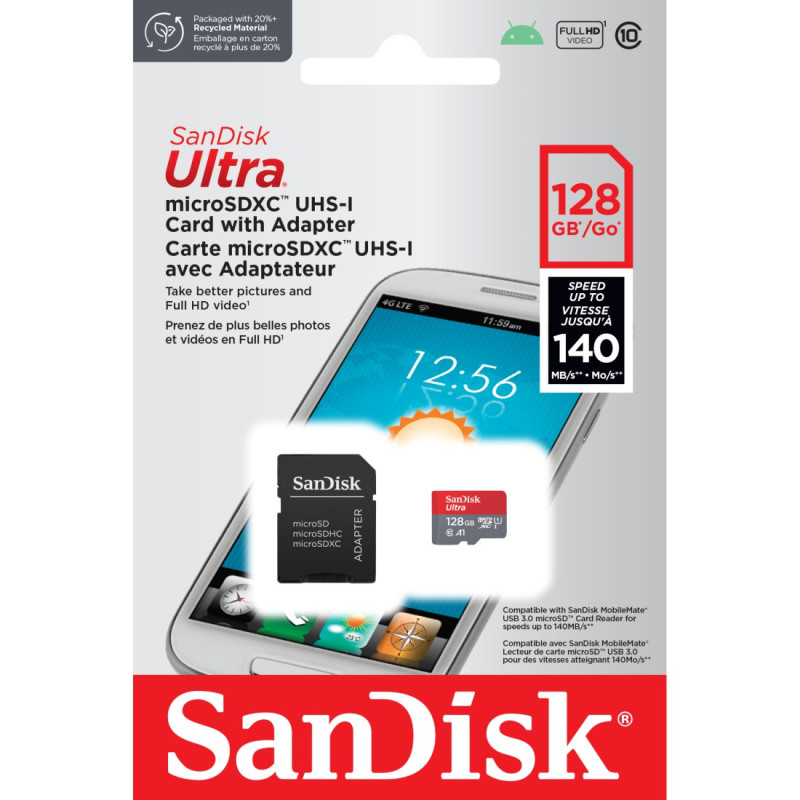 Sandisk micro SD Ultra 128 GB + adaptateur